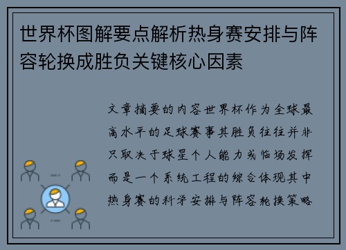 世界杯图解要点解析热身赛安排与阵容轮换成胜负关键核心因素